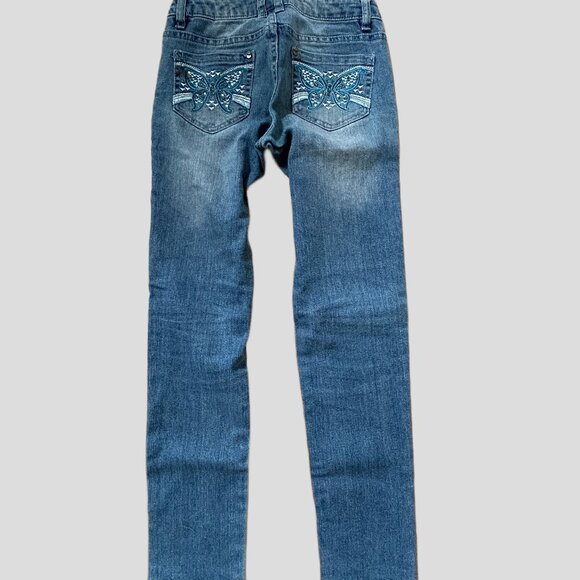 GIRLS ROUTE 66 SKINNY EMBROIDERED BUTTERFLY JEANS KIDS SIZE 10 - Picture 3 of 12